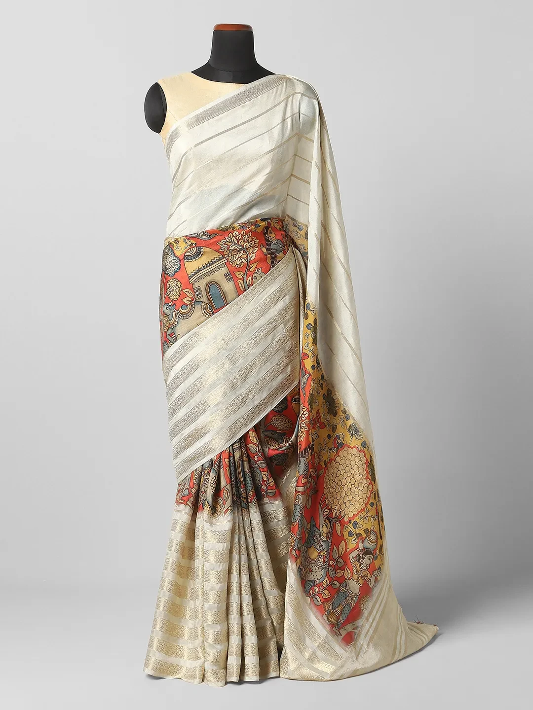 Crape Printed Sarees - Cream Colour QI202548