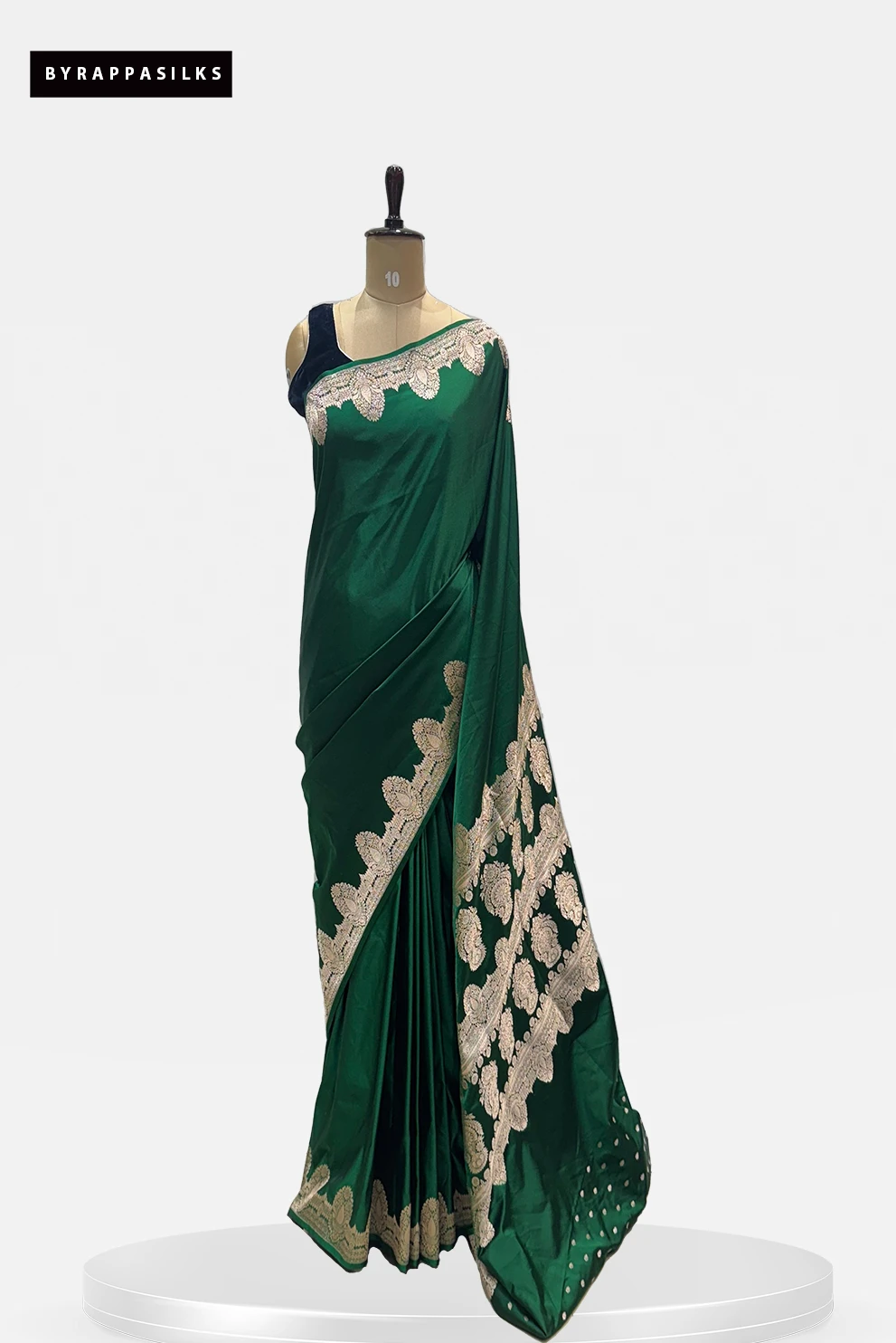 Satin Banarasi Saree Bottle Green With Zari Border QS279486
