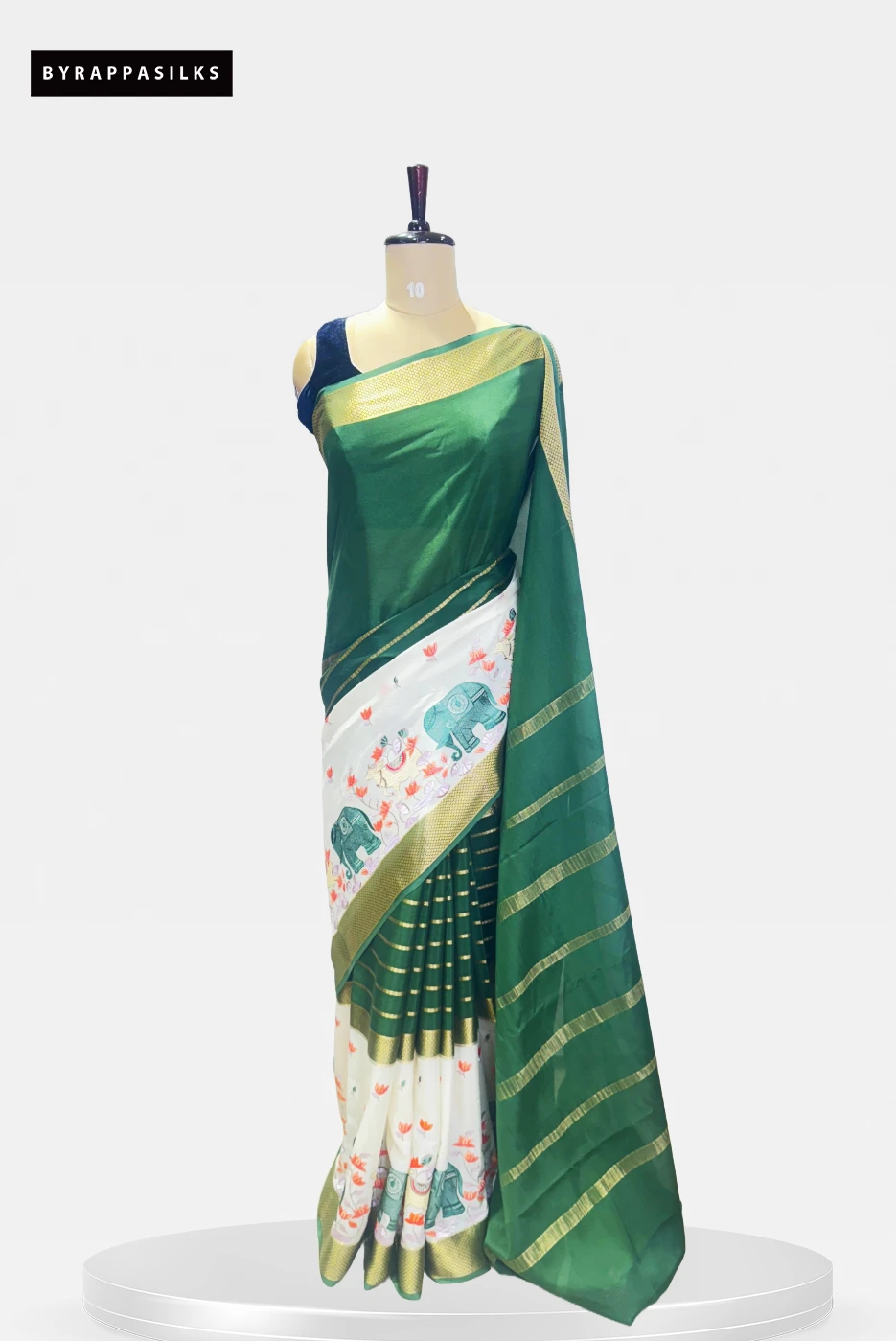 Pure Mysore Silk Saree Green & Off-White QS284400