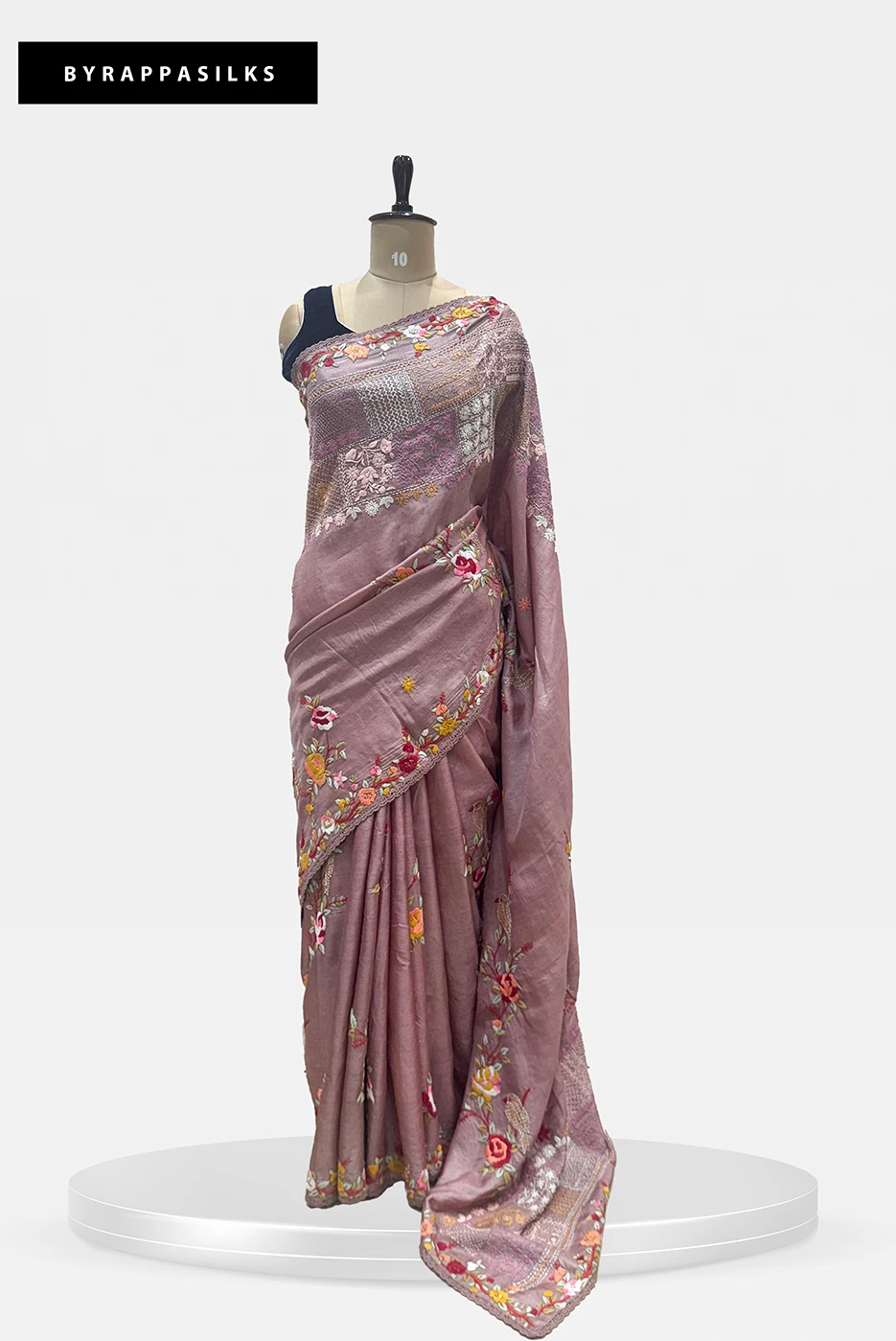 Pure Tussar saree Floral Embroidered With Dusty Pink QS278715