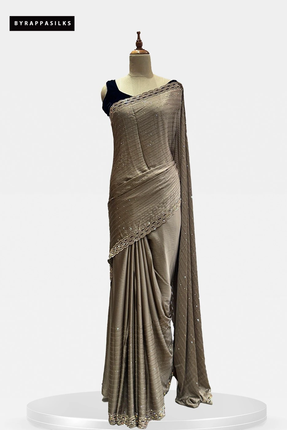 Satin Saree Stone Work Taupe QS288767
