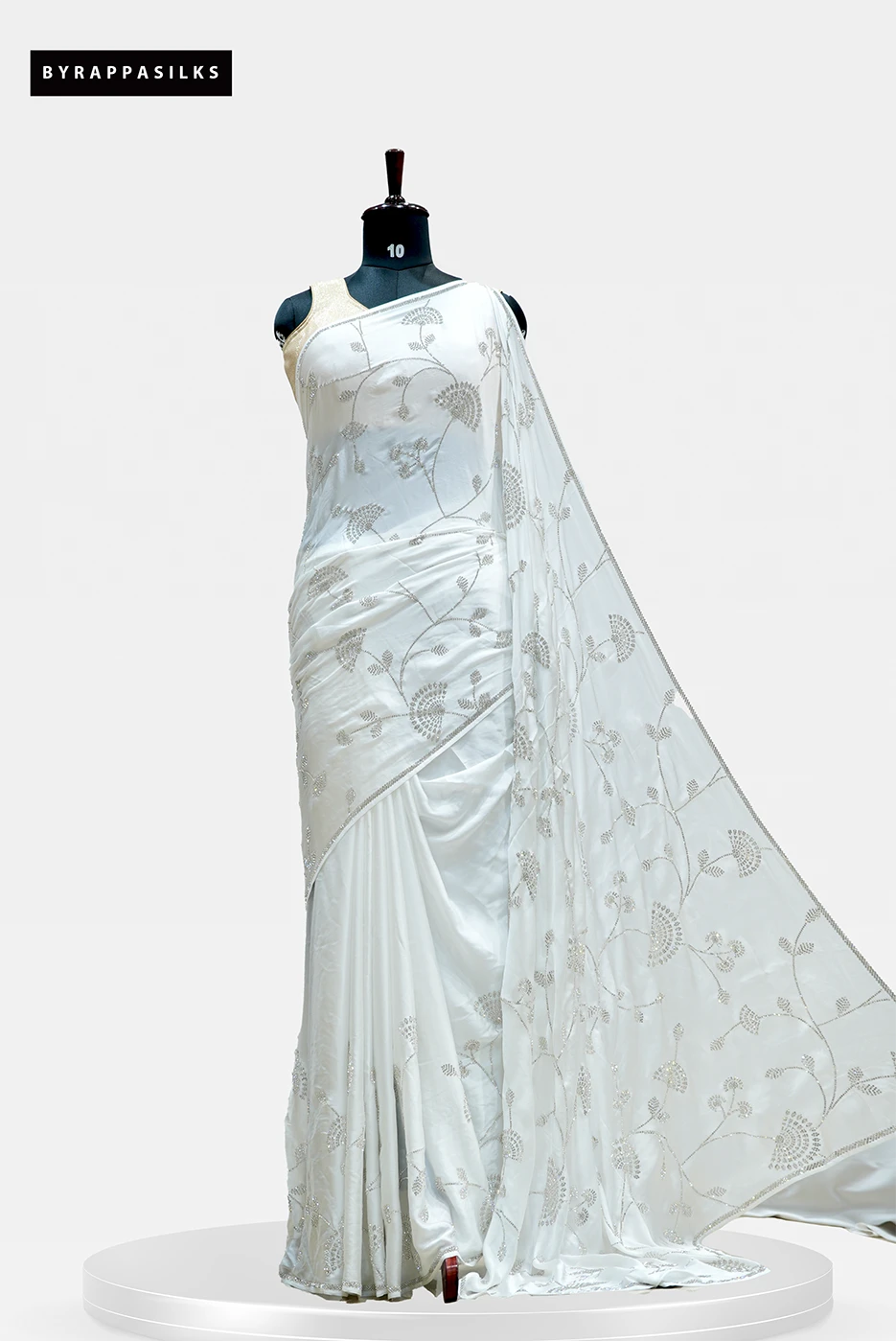 Party Wear Swarovski Stone White Saree QS262546