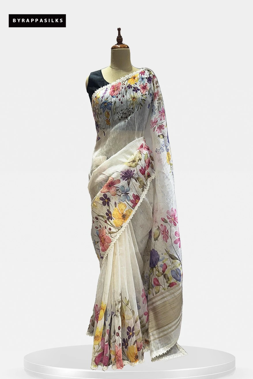 Linen White with Multiple Colour floral Print QS283954