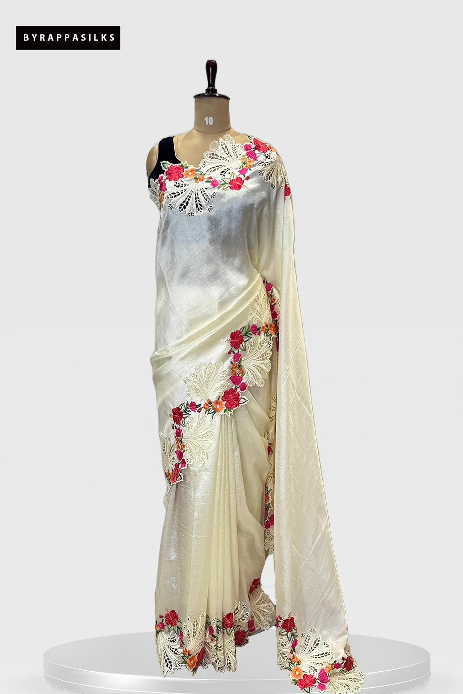 Raw Silk with Cut Work White Saree QS280181
