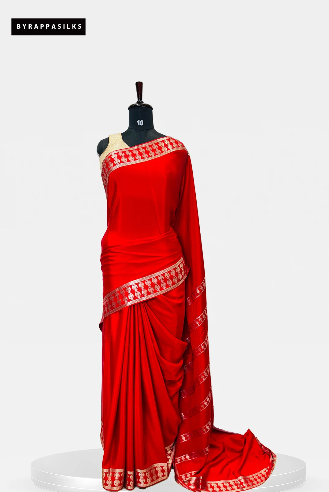 Pure Mysore Silk Red Saree With Silver Zari Border QS273800