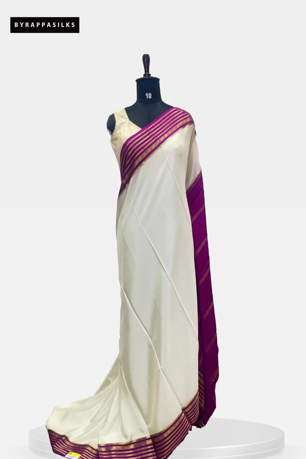 Pure Mysore Silk Saree with white & Contrast Purple Zari Border QS255185