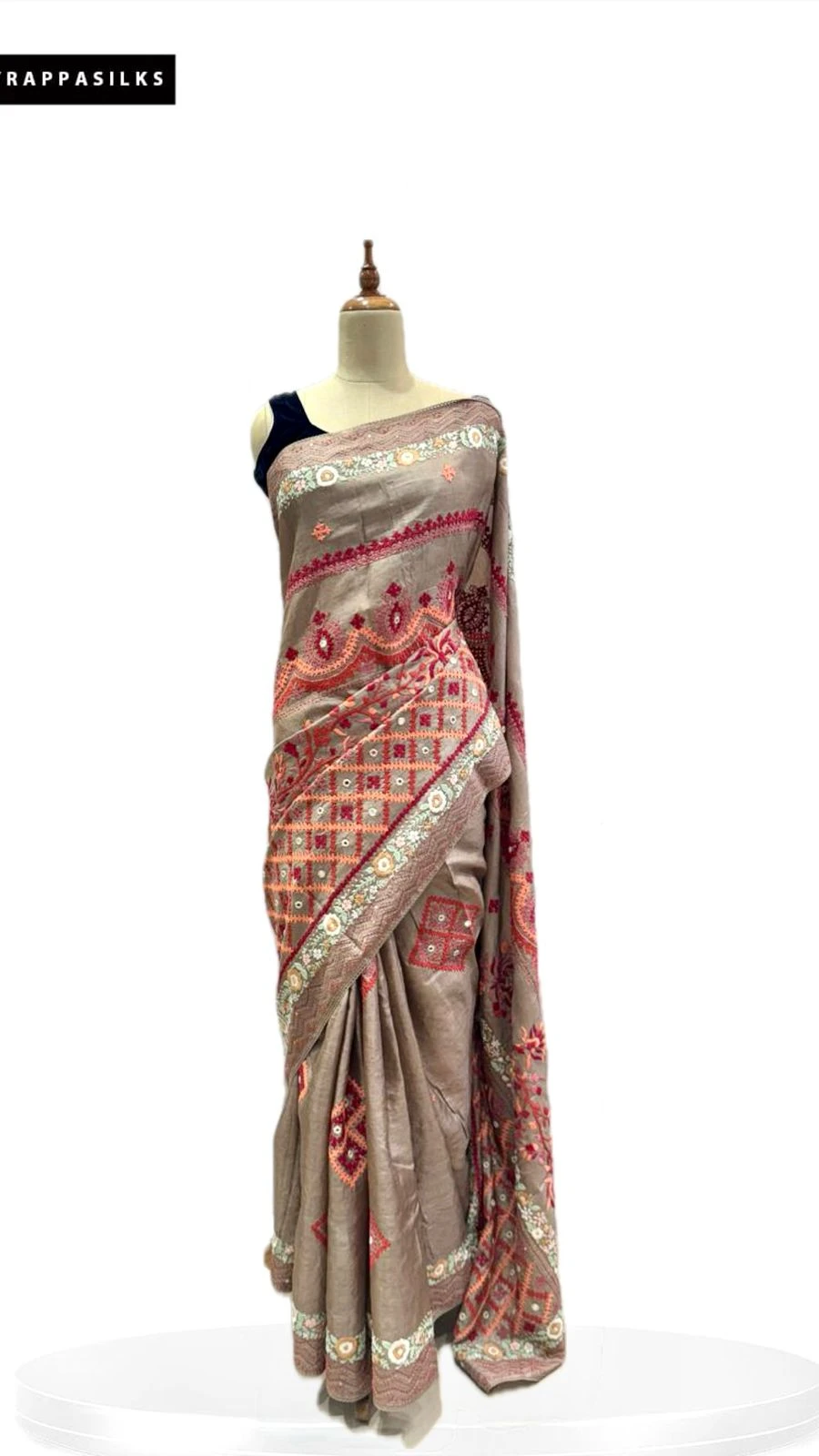 Pure Tussar saree Floral Beige QS285141