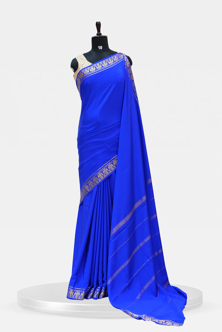 Royal Blue Pure Mysore Silk Saree with Golden Zari Border QS251285