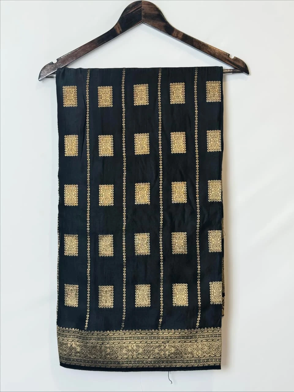 Satin Banarasi Black Saree with Gold Zari Box QS257688