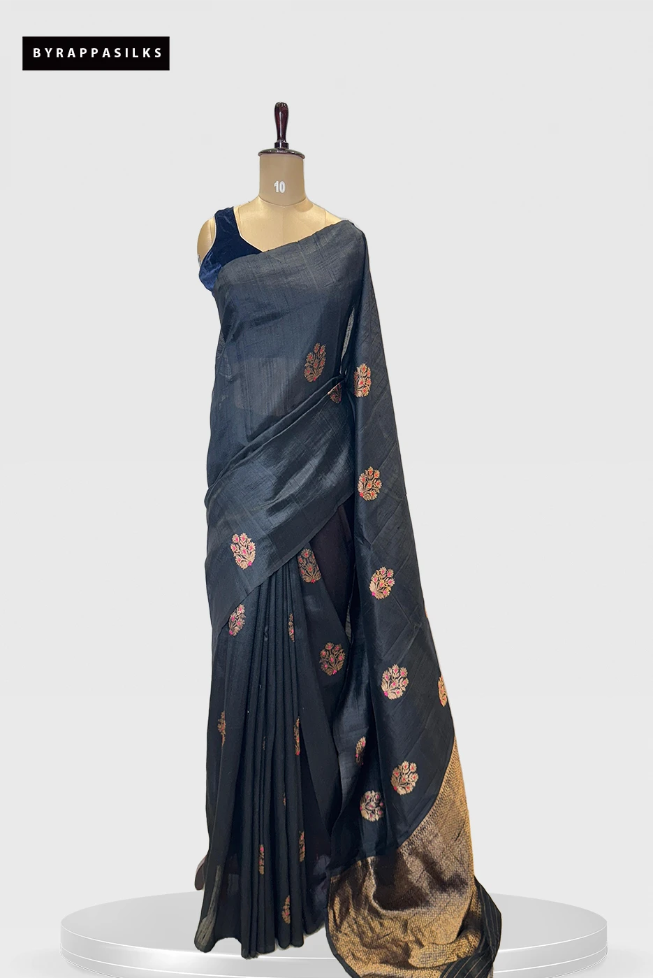 Pure Tussar Saree With Meenakari Work Black Colour QS279691