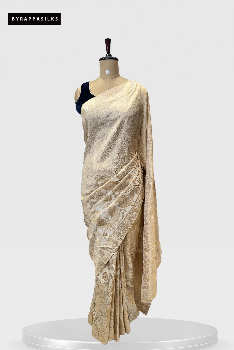 Fancy Banarasi Saree Emerald White with Gold Peacock Zari Weaving QS267593