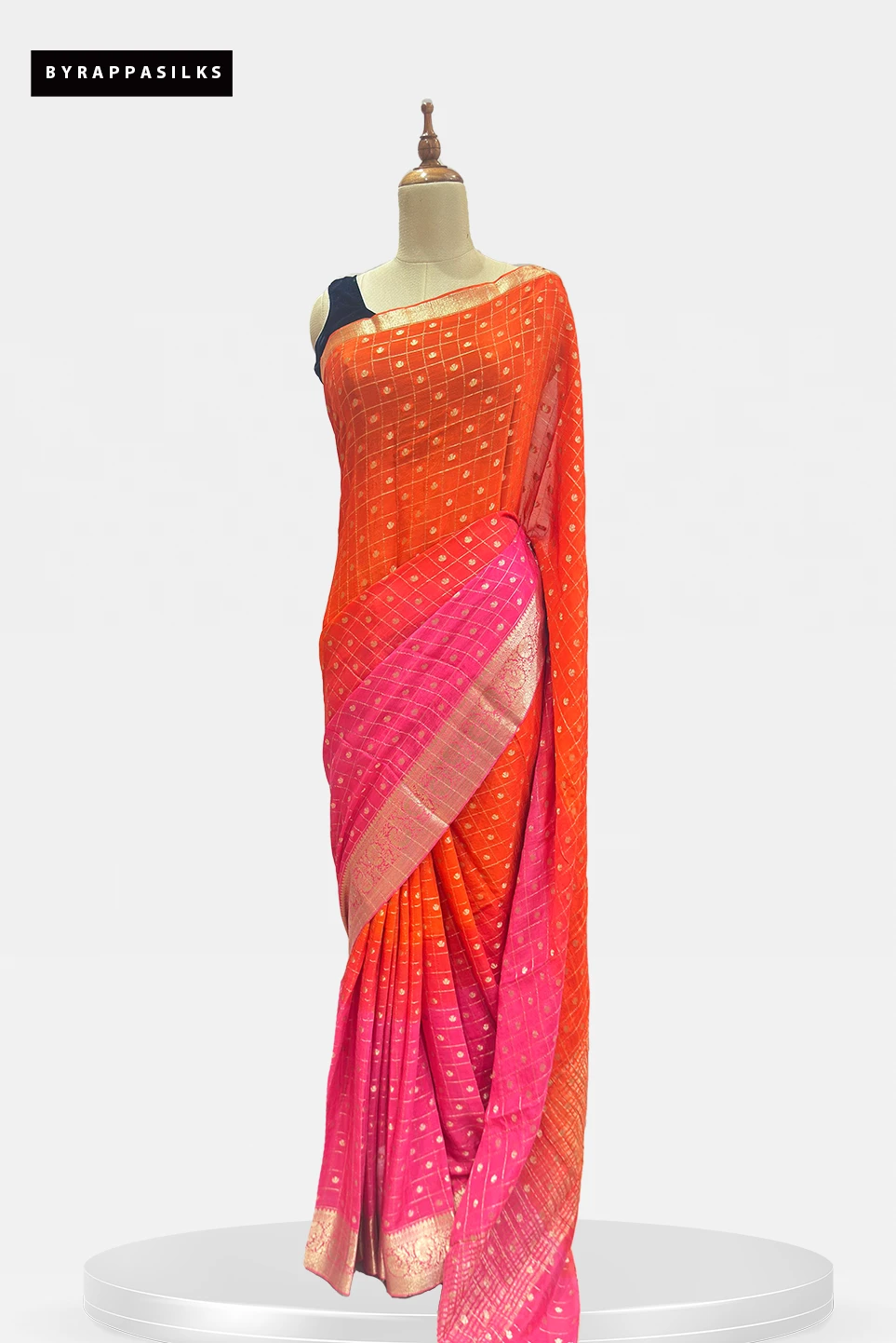 Chiffon Saree Shaded Design Orange & Pink Border With Intricate Zari Work QS291401