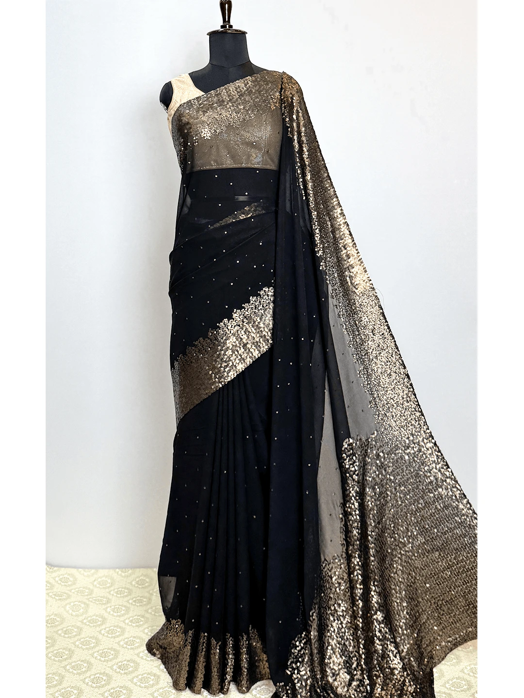 Fancy Saree With Work - Black Colour - QS214152