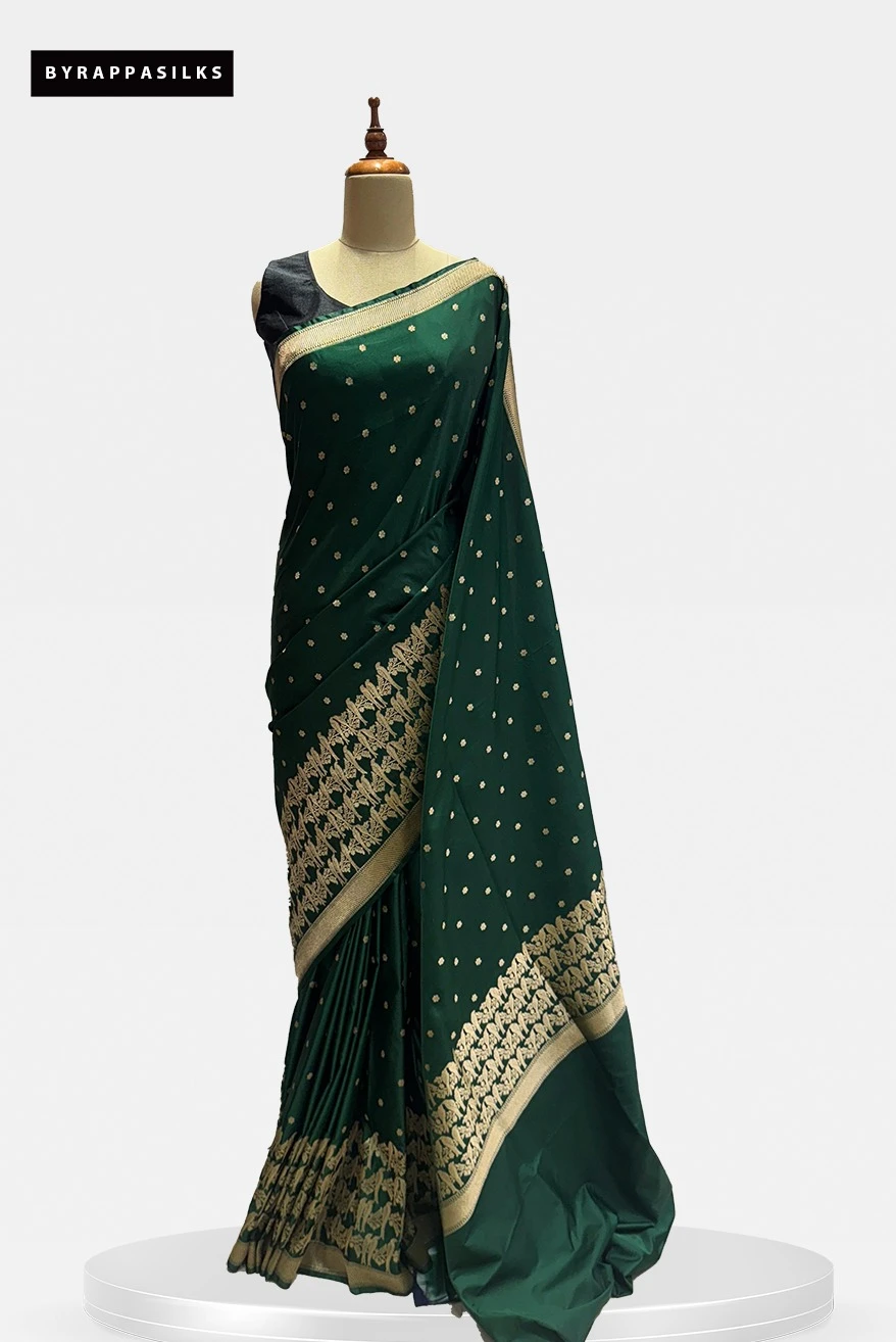 Satin Banarasi Saree Parrot Design Border QS289449