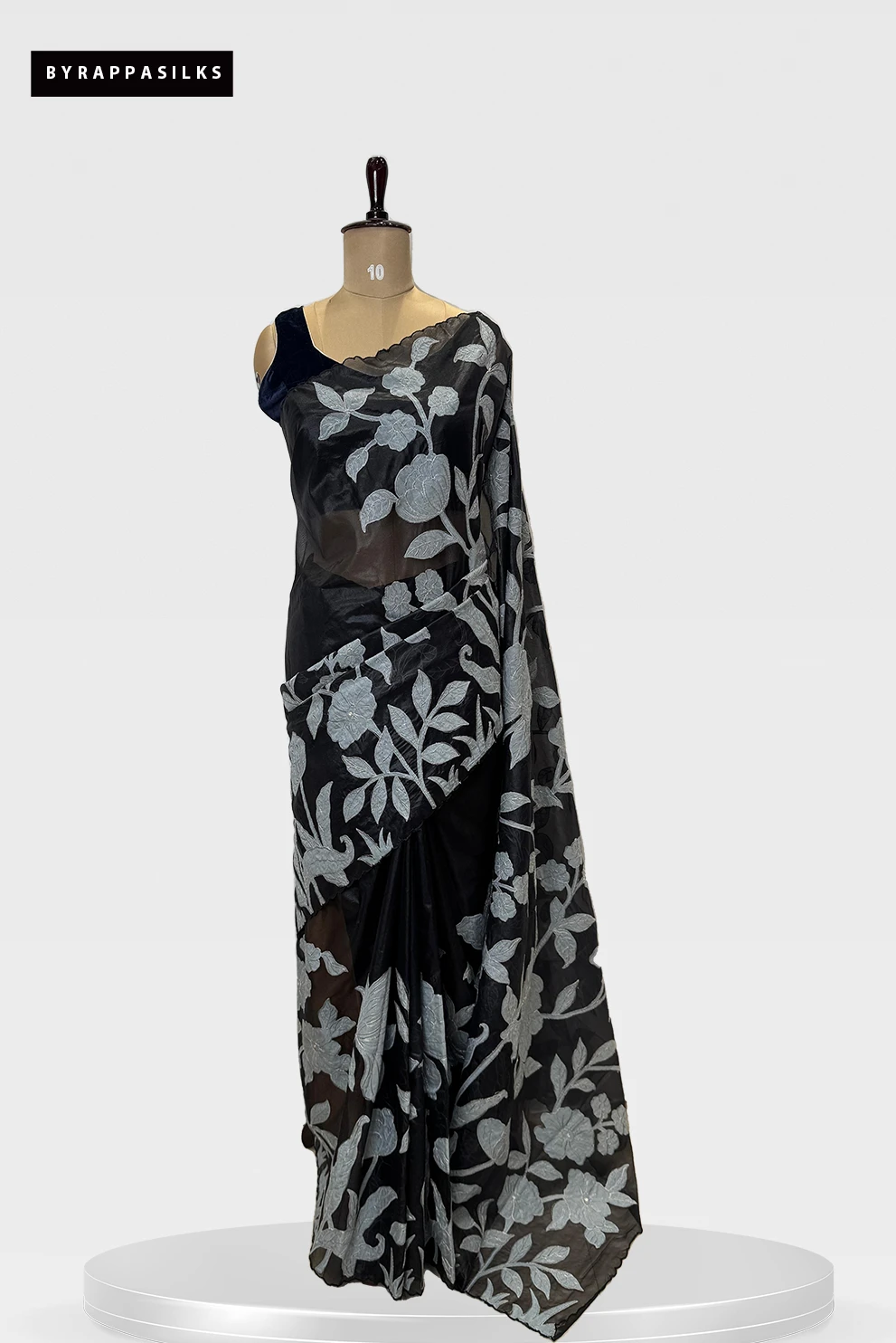 Semi Organza Saree - Black Colour QS225313