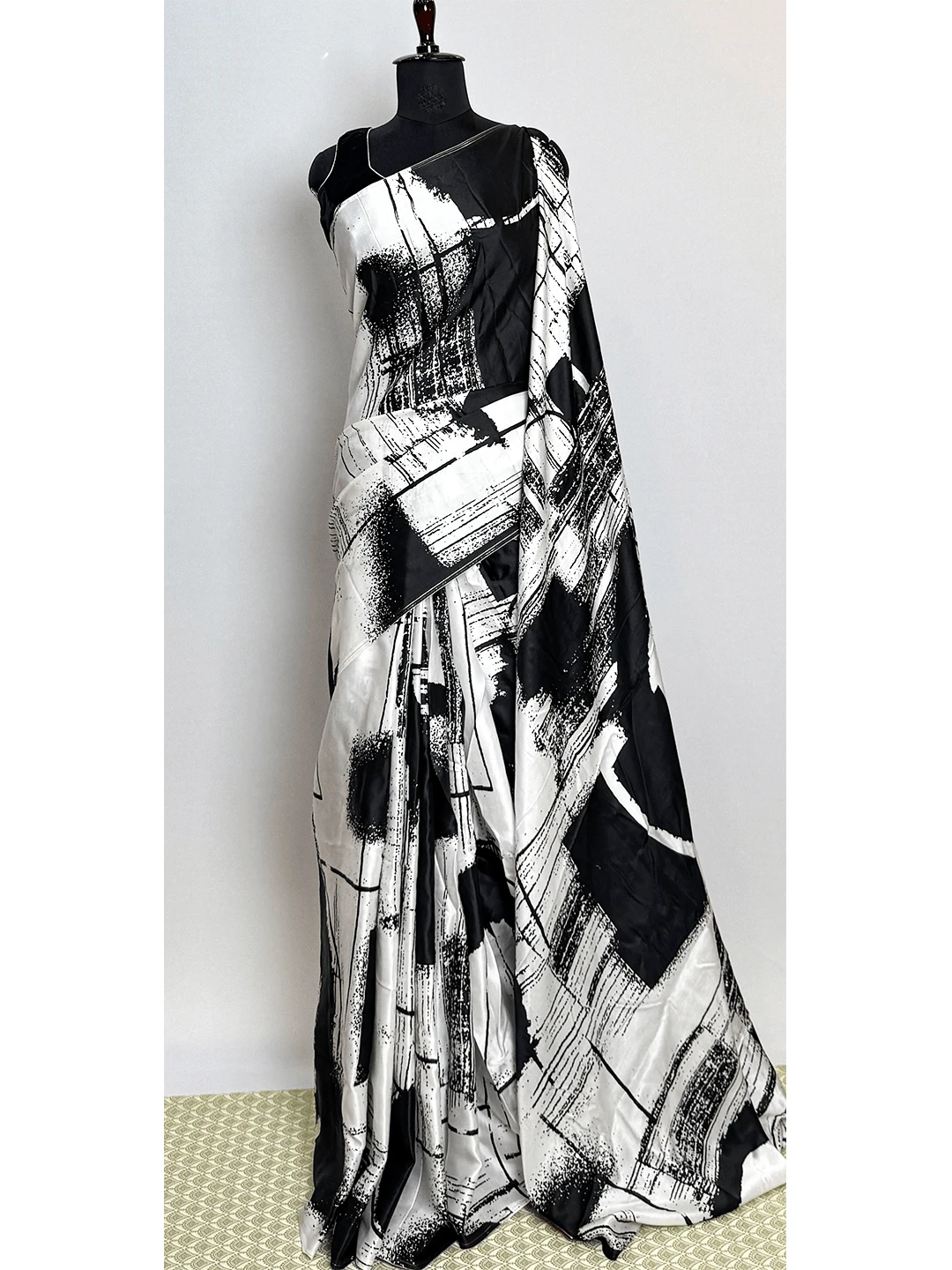 Satin Printed (Aditya Birla Fabric) - White & Black Colour - QS213529