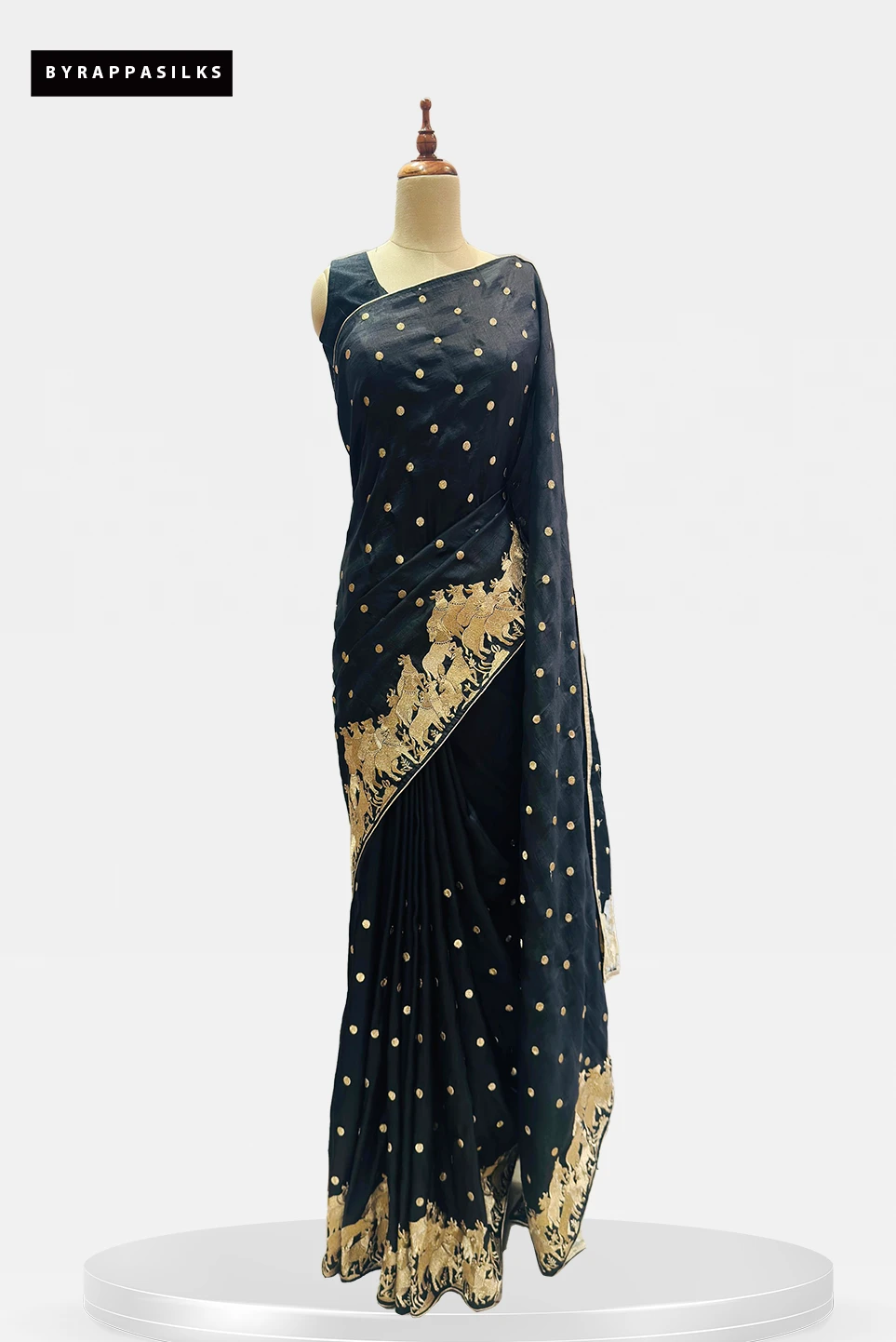 Tussar Saree With Pichwai Design Black QS289728