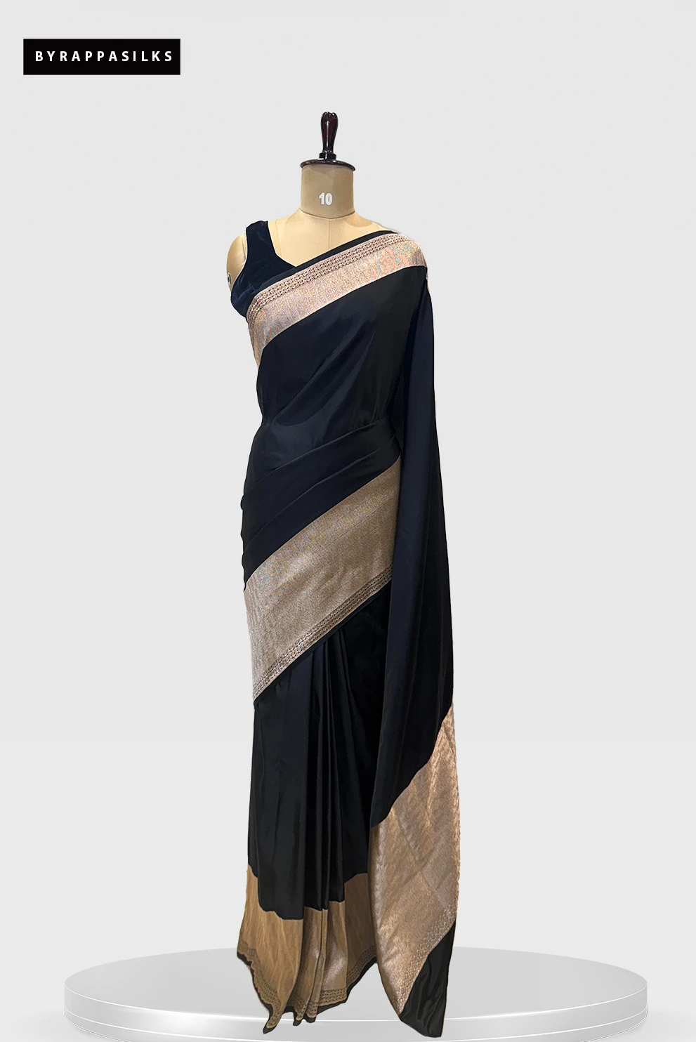 Satin Banarasi Saree Black With Zari Border QS259510