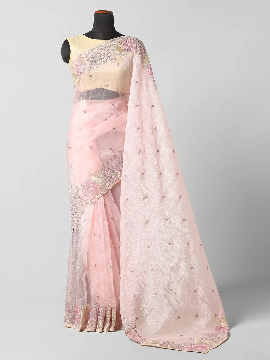 Tissue Organza Sarees - Pink colour QA255124