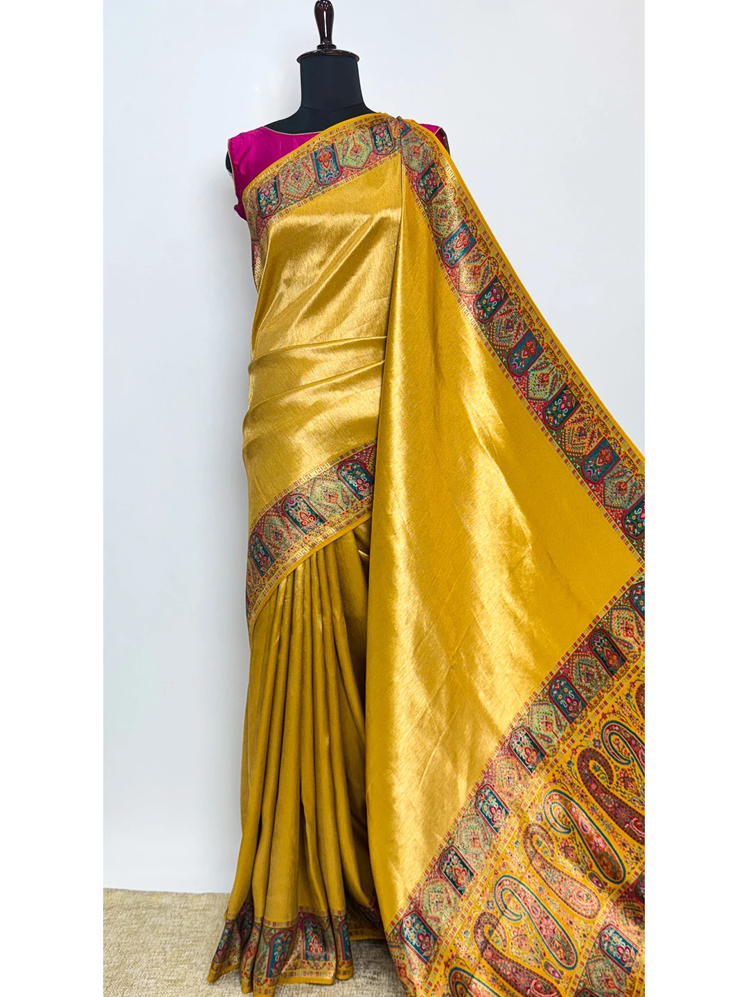 Pashmina Tissue Sarees - Yellow Colour QS202538