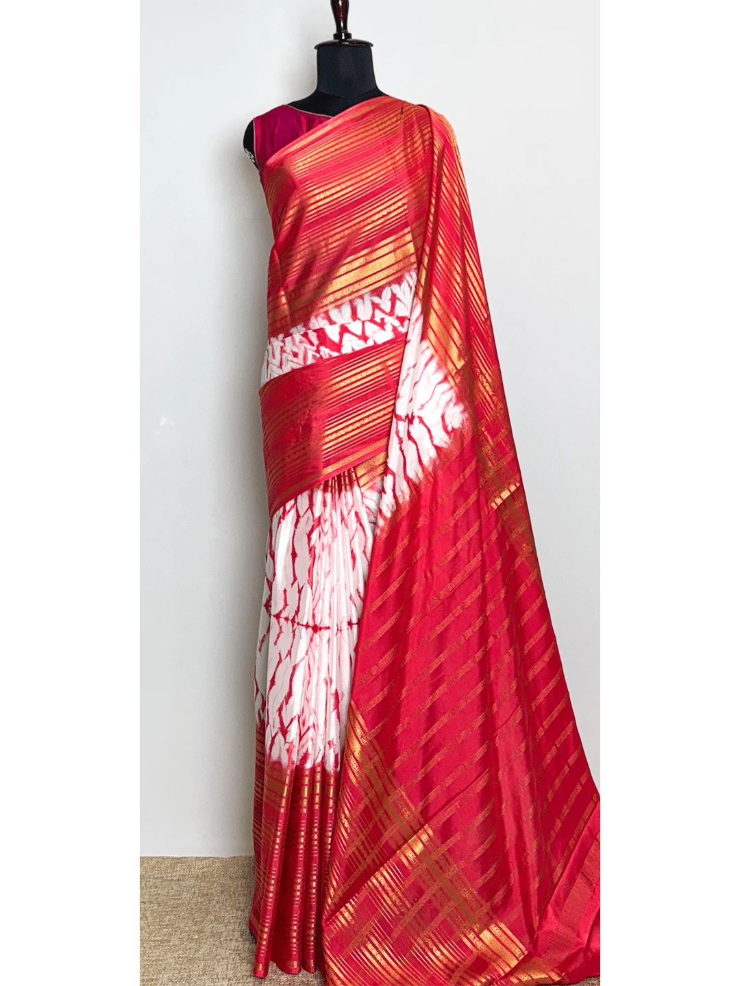 Semi Mysore Silk Sarees - Shibori Print - Red Colour - QW200603