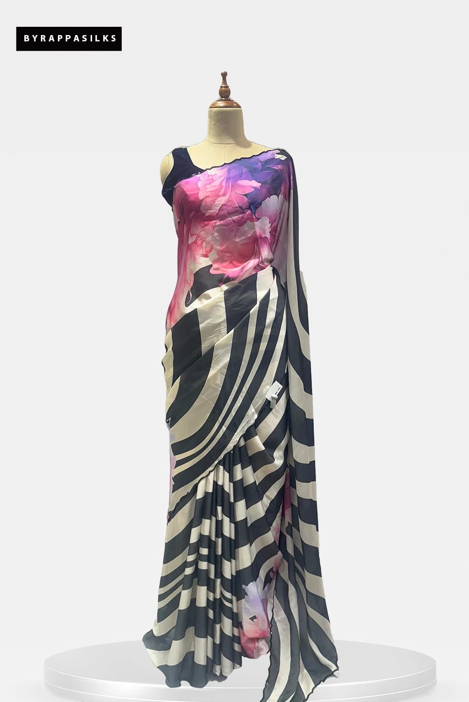 Black & White Stripes with Pink Flower Print QS286634