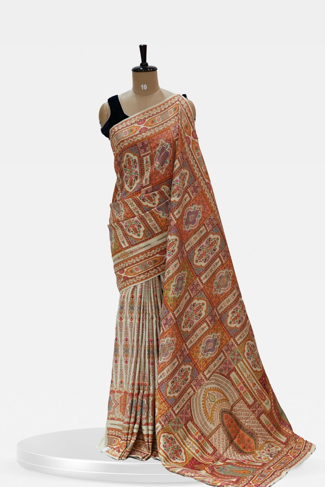 Munga Beige Banarasi Silk Saree with Rust Red with Intricate Prints QS240054