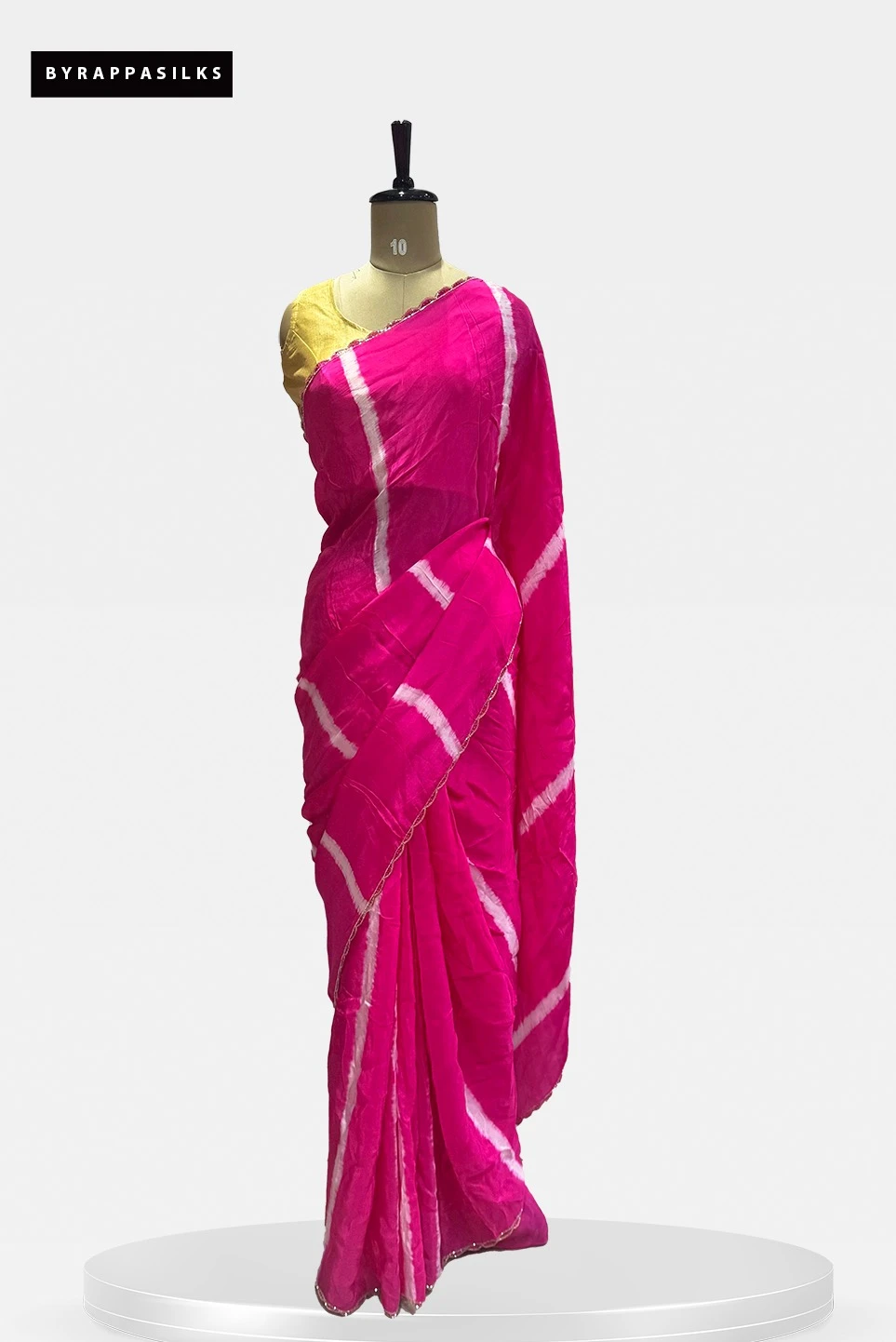 Crape Saree Pink with White Stripe QS284684