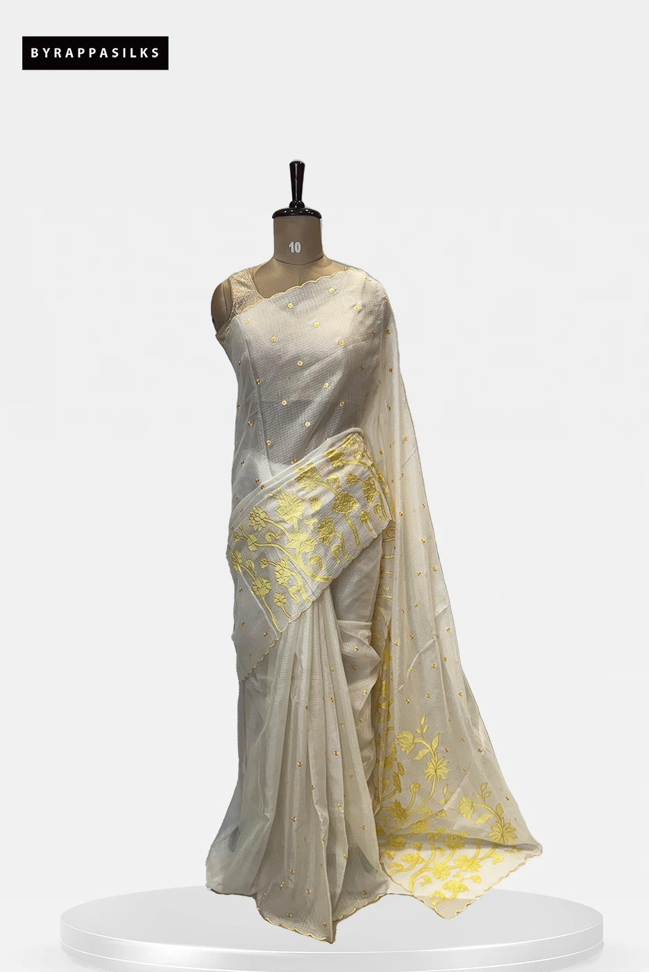 Floral Polka Aplic Kota Yellow Saree QS246051