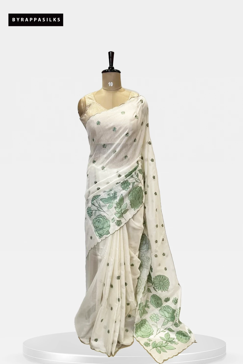 Floral Polka Aplic Saree Green QS252297