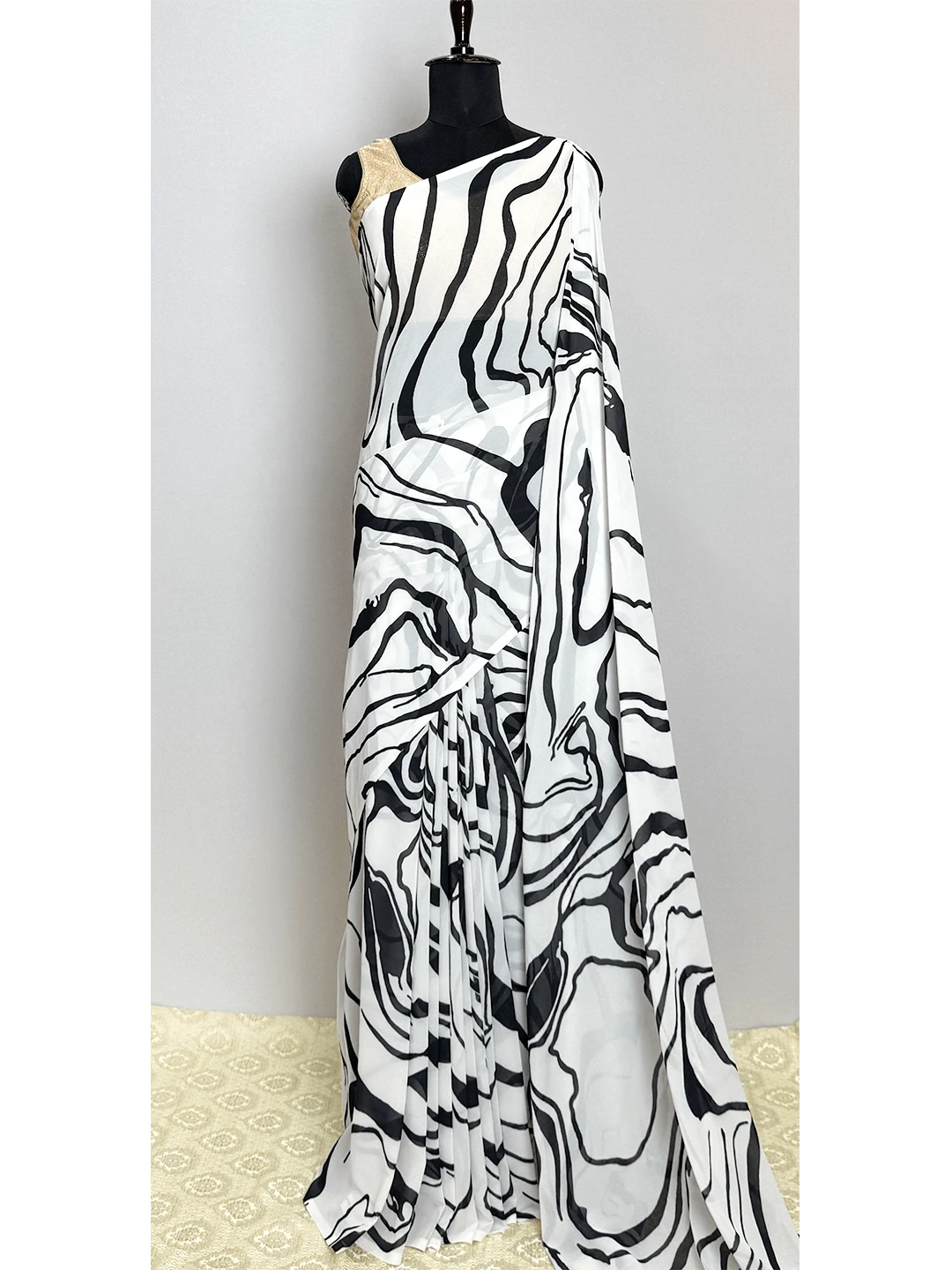 Fancy Saree (Aditya Birla Fabric) - White & Black Colour - QS217878