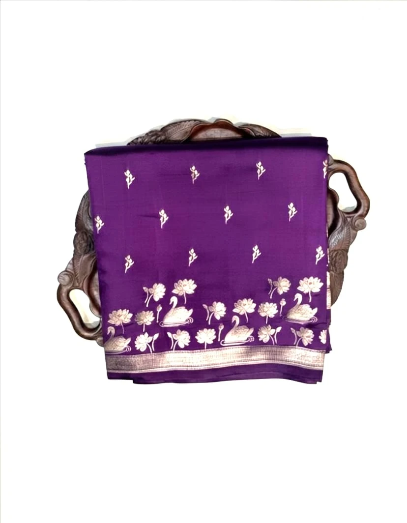 Puna Banarasi Purple Silk Saree with Gold Zari Border QS249826