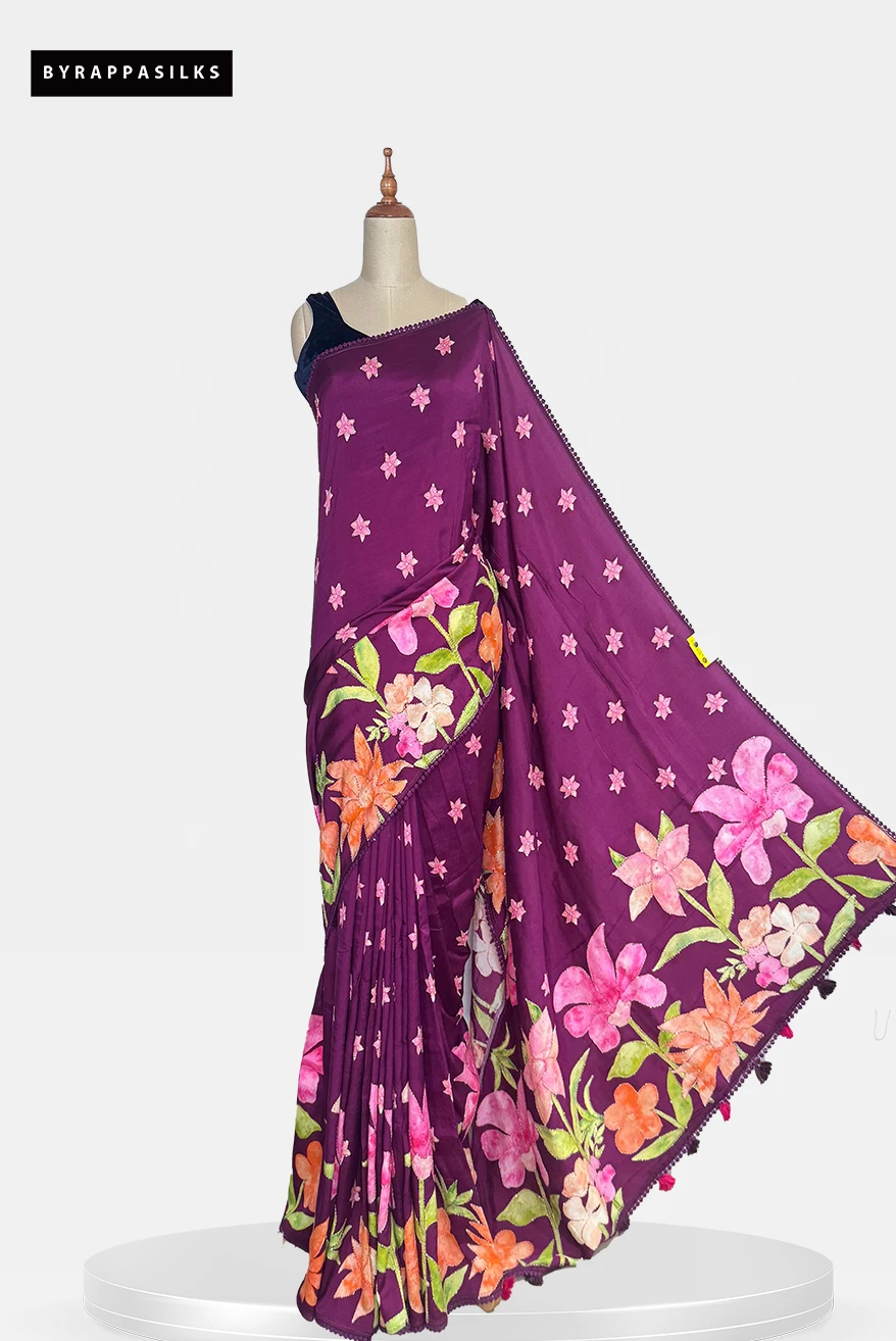 Butter Crape Saree Kantha Work Maroon QS284515