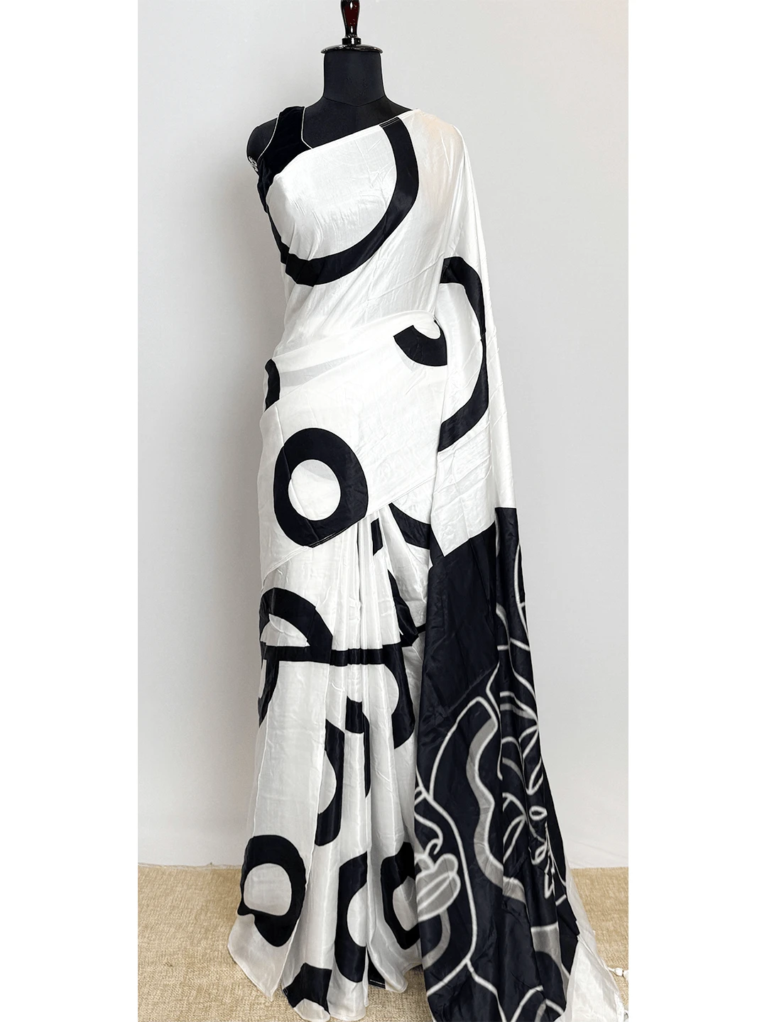 Satin Printed (Aditya Birla Fabric) - White & Black Colour - QS213523