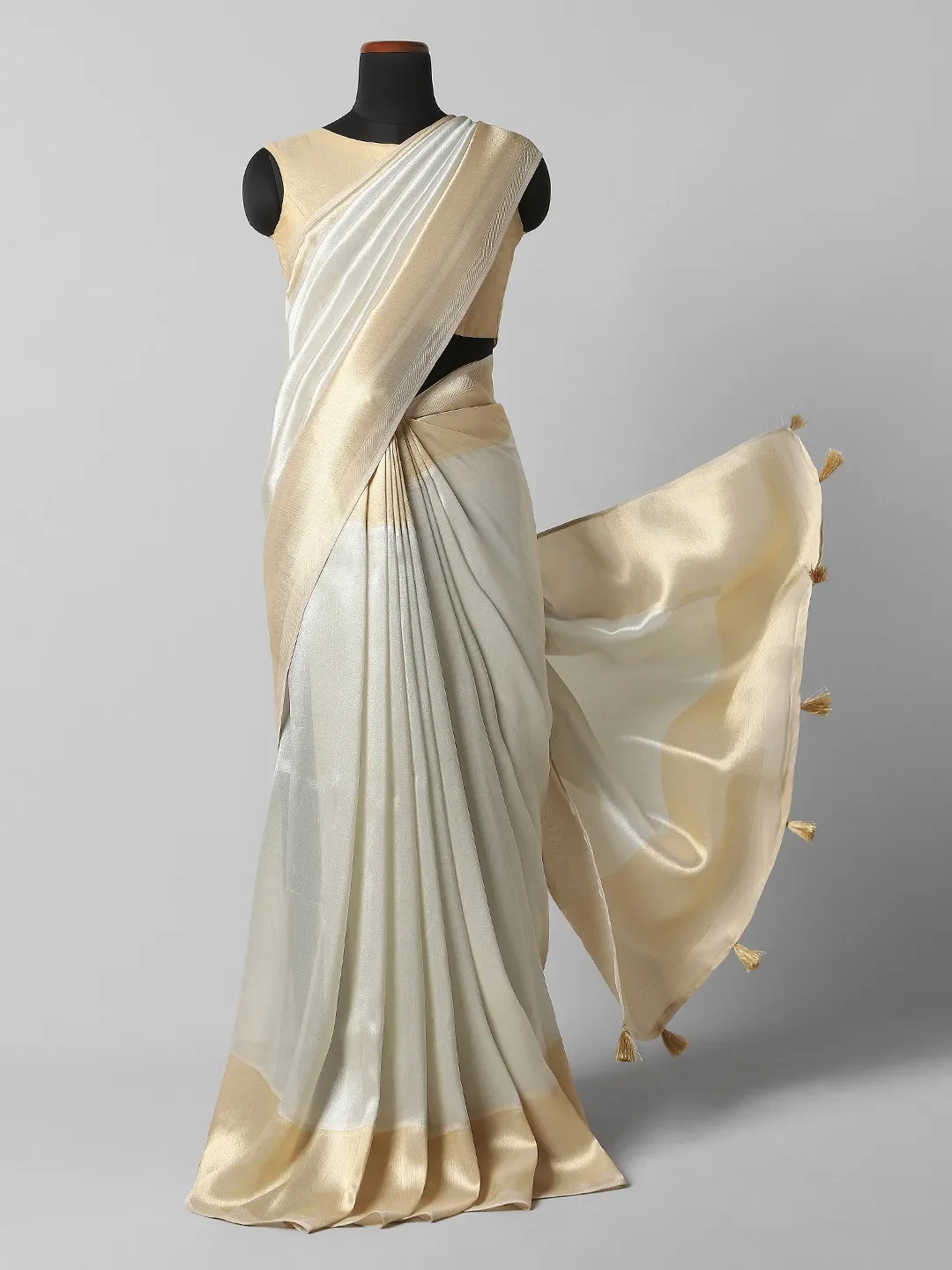 Organza Tissue Sarees - White & Gold Colour QA255622