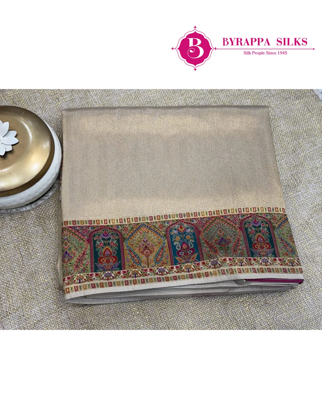 Tissue Sarees - Munga Crape - Cream Colour - QS201075