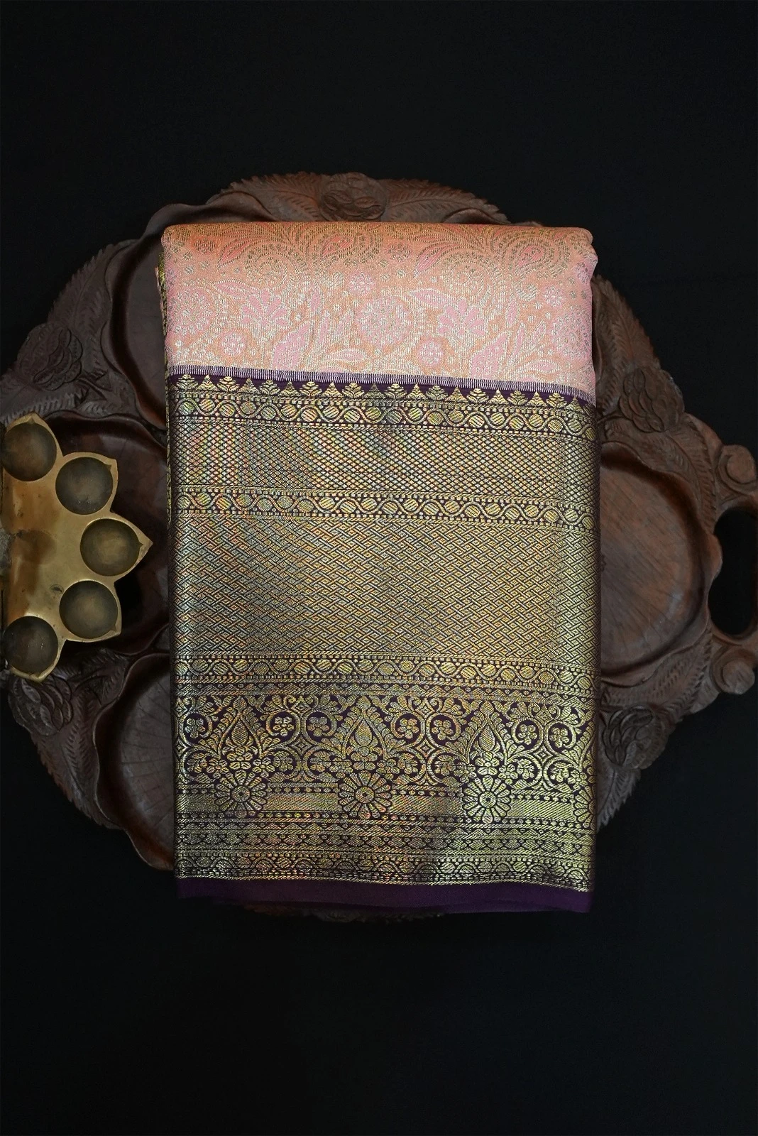 Tissue Brocade  Saree - Light Pink With Rich Purple Border QS235742