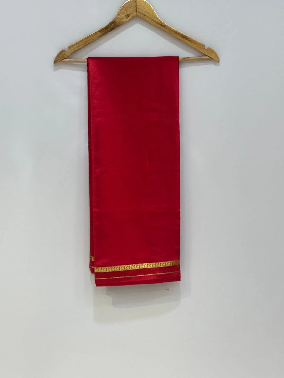Pure Mysore Silk Rani Red with Golden Zari Border QS245463