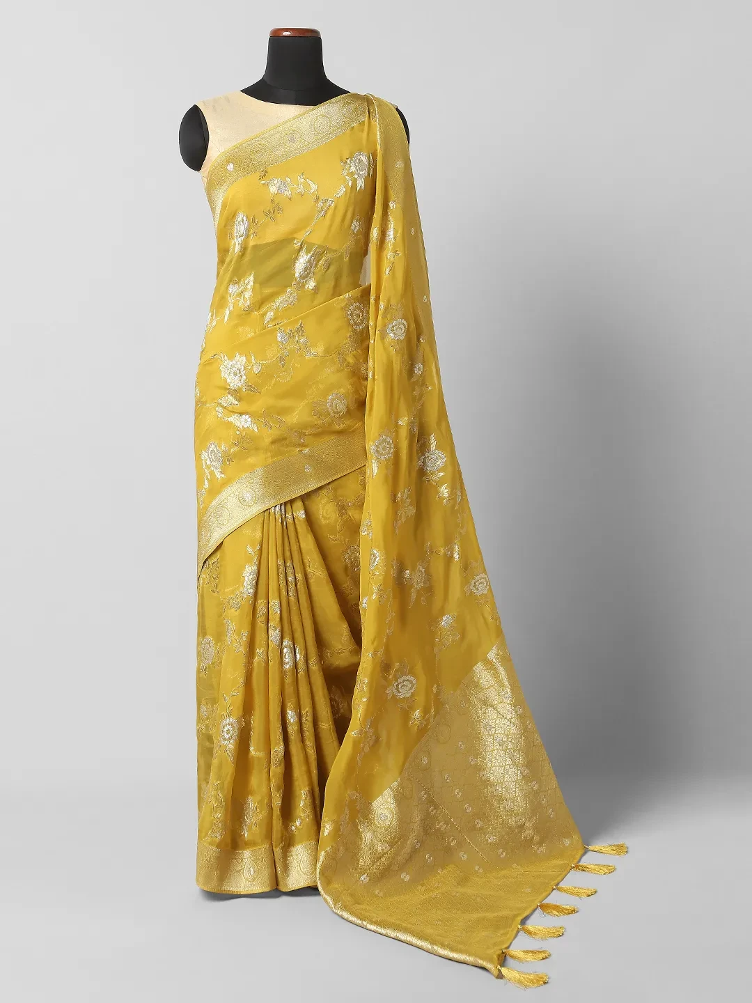 Satin Printed  Saree - Dark yellow Colour QA255418