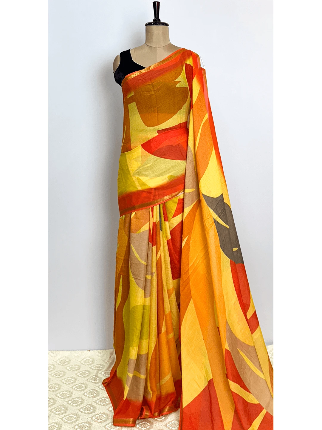Fancy Printed (Aditya Birla Fabric saree)- Yellow & Red Colour - QS213549