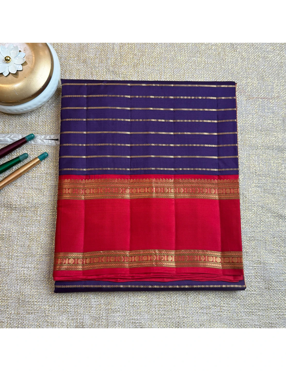 Handloom Pure Silk Sarees - Dark Blue Colour QS206673