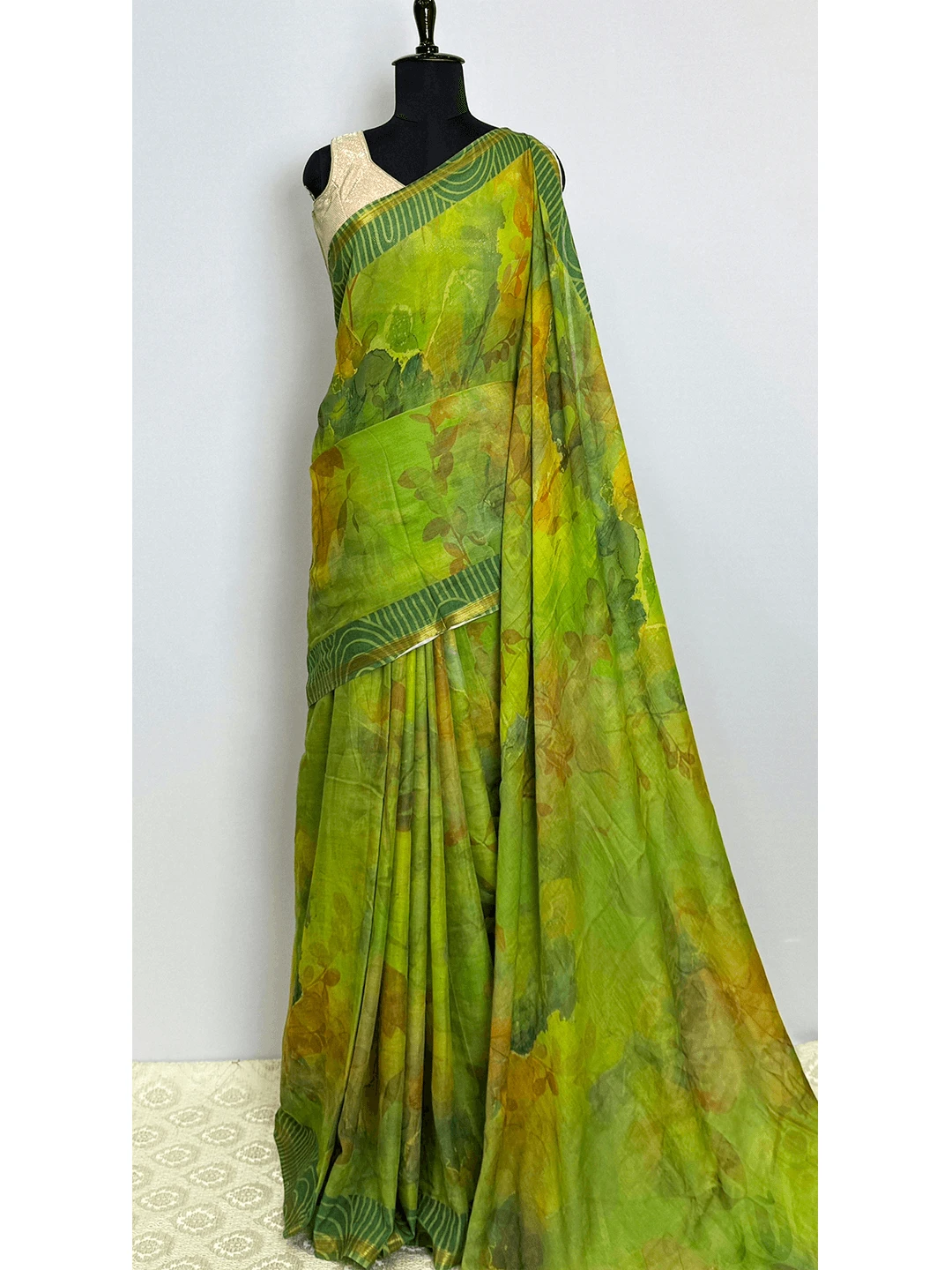 Fancy Printed (Aditya Birla Fabric saree)- Light Green & Yellow Colour - QS213547