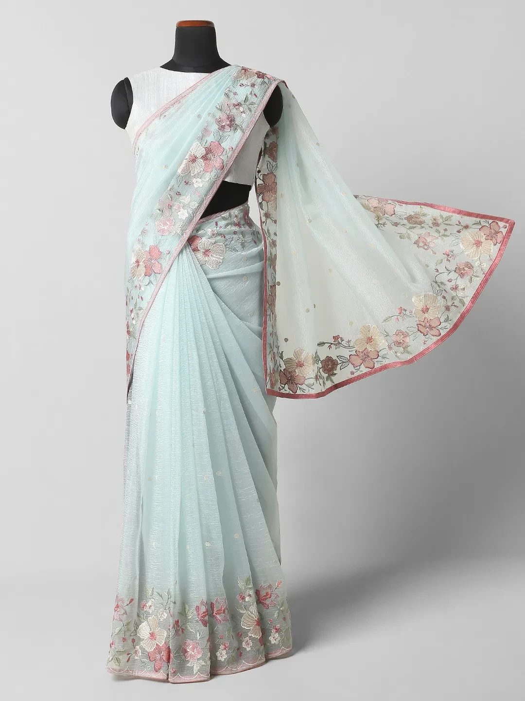 Organza Tissuse Saree With Aplic Work - Blue colour QA255132