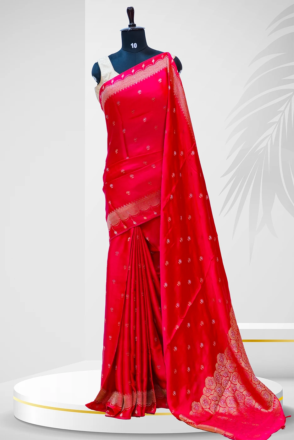 Traditional Silk Saree - Rich Red With Golden Zari Work QS236781