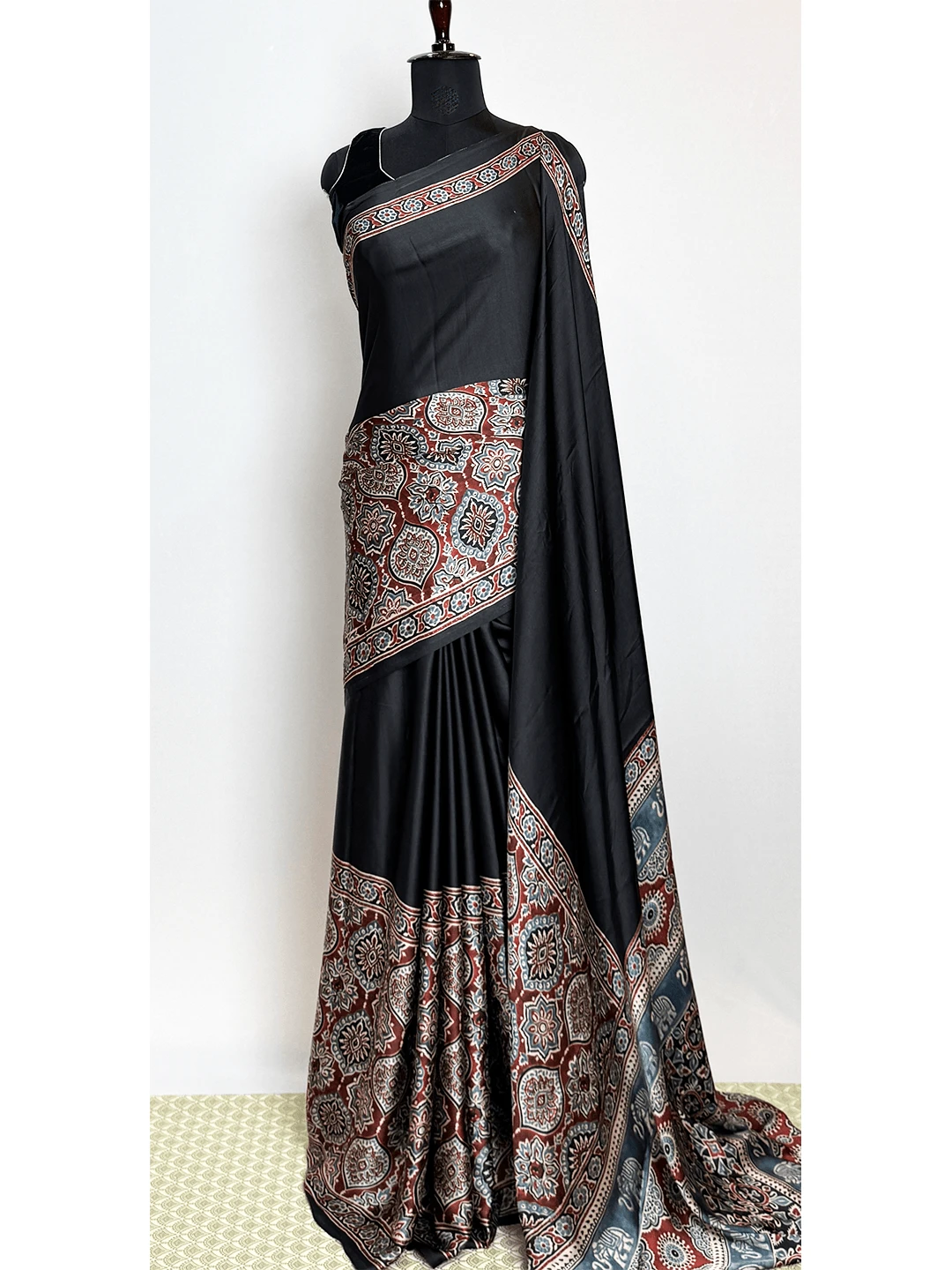 Ajrak Print Sarees -Black Colour - QS215164