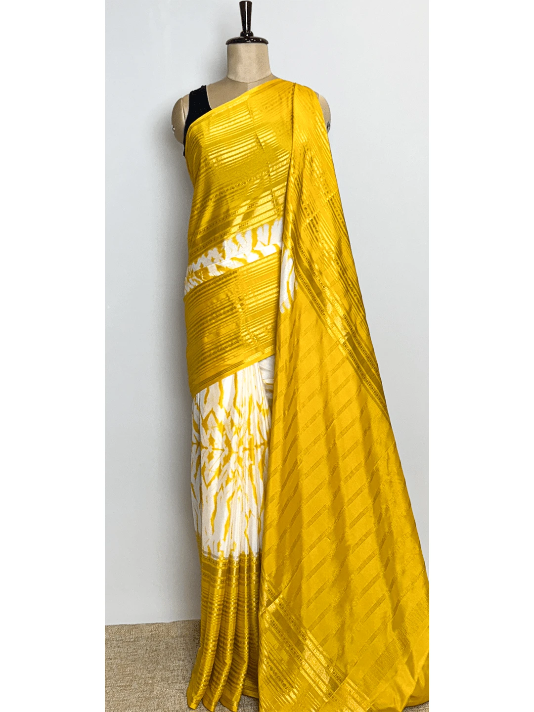 Semi Mysore Silk Sarees - Shibori Print - Yellow Colour - QW200590