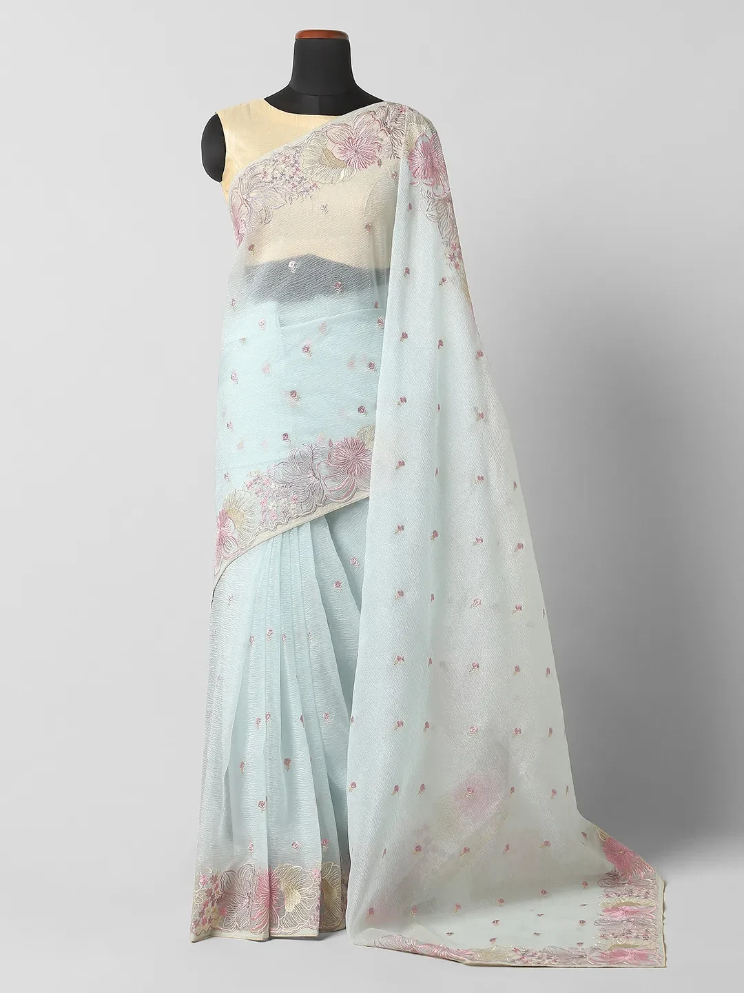 Organza Tissue Saree -Soft Blue Colour QA255137