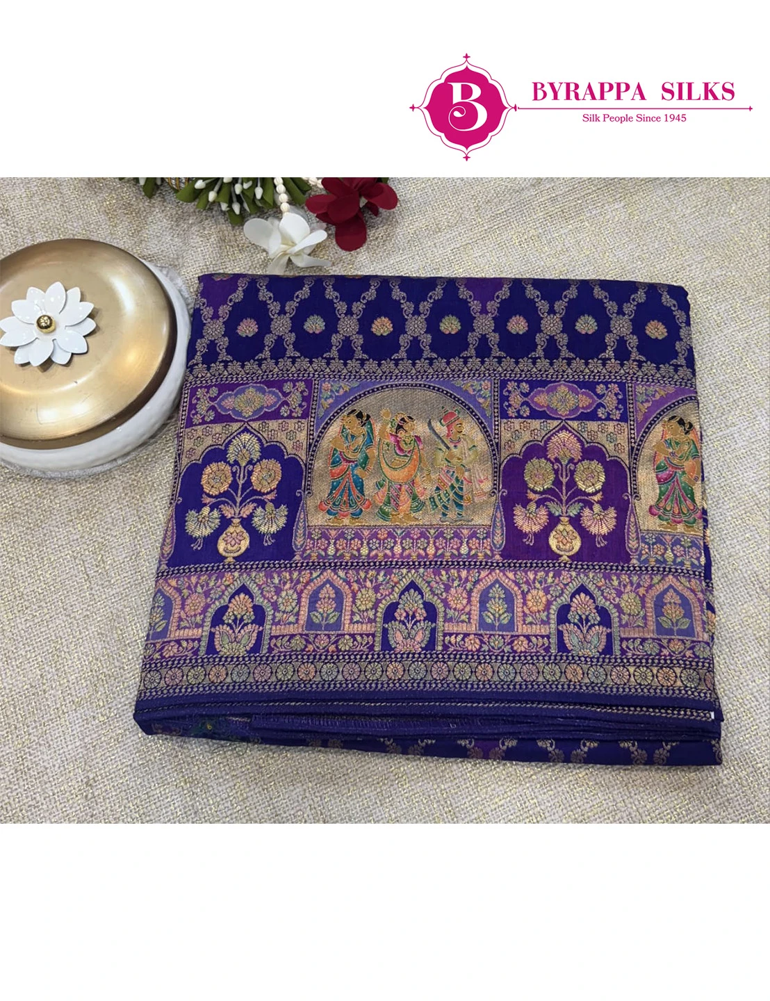 Pashmina Printed Saree - Banarasi Crape Dark Blue Colour QS208418
