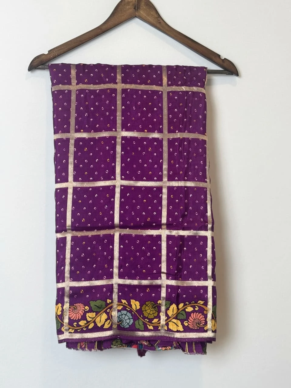 Bandhani Kalamkari design With Purple Colour QS257833