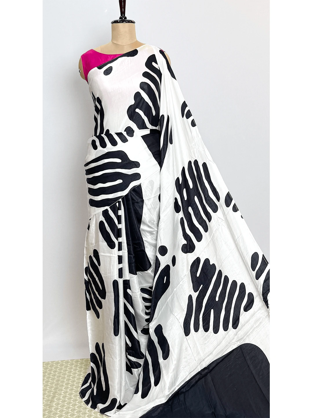 Satin Printed (Aditya Birla Fabric) - White & Black Colour - QS213525